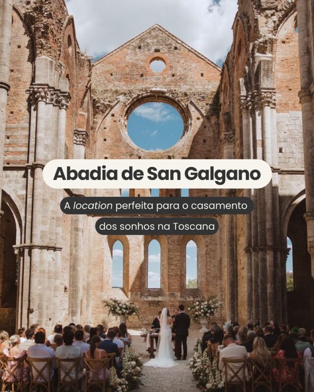Sob o céu aberto e entre as paredes históricas da Abadia de San Galgano, cada casamento ganha um toque de magia.
Séculos de história, luz natural e o pôr do sol toscano transformam este cenário em poesia pura.

Seja um micro wedding intimista ou uma grande celebração, aqui cada detalhe se torna eterno.

Nos chame no WhatsApp (link na bio) e descubra como transformar seu sonho em realidade.

___________________

#casamentonatoscana #destinationwedding #sentieri#weddingplanner #weddingintuscany #sangalganoweddin #abbaziadisangalgano